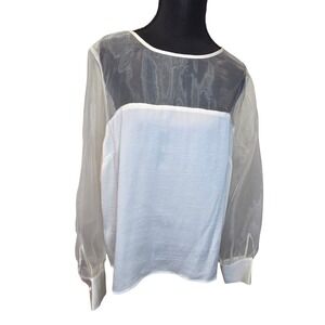 EXPRESS Sheer Sleeve Blouse White Long Sleeve Button Cuff Elegant Top Women XL
